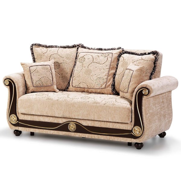 Ottomanson Washington Collection Convertible 71 in. Beige Chenille 2-Seater Loveseat With-Storage