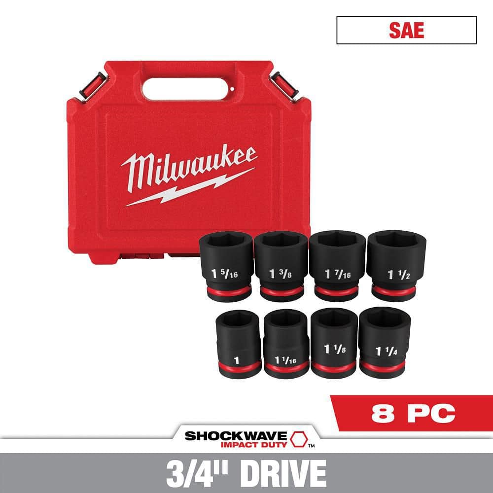 Milwaukee SHOCKWAVE 3/4 in. Drive SAE 6 Point Impact Socket Set (8