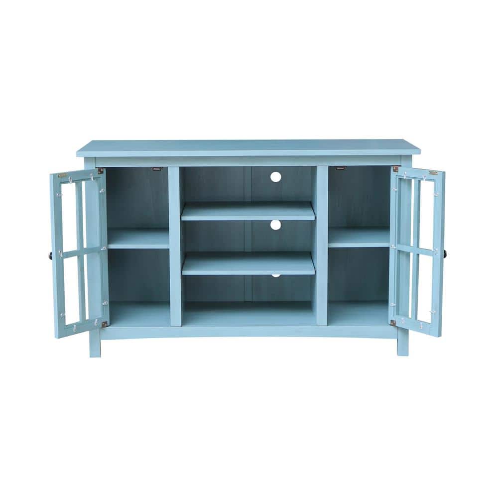 Elegant Gray 53" Solid Para Wood TV Stand with Cabinet Doors