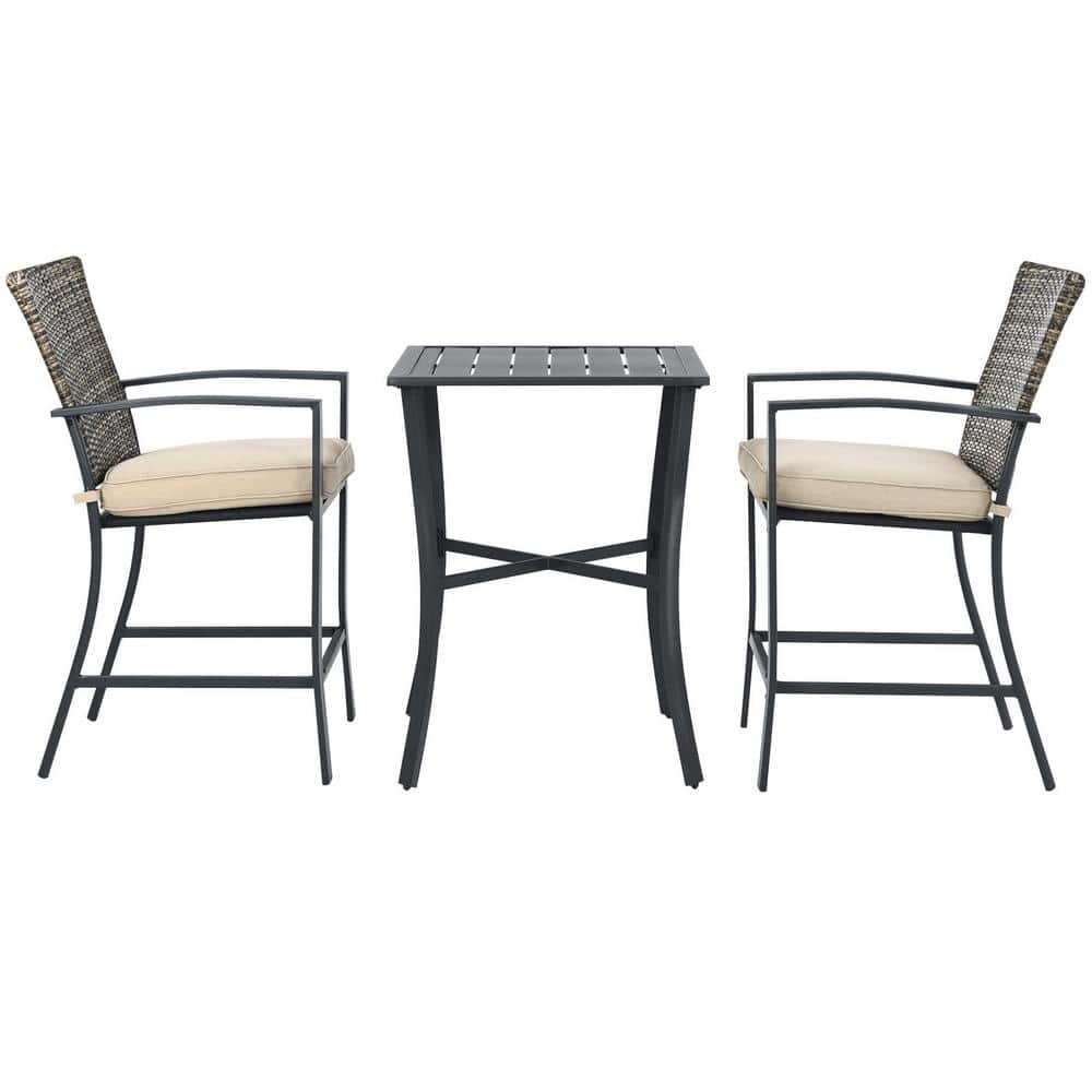 Costway Black Metal Outdoor Patio Bar Furniture Set Slat Table 2 Beige