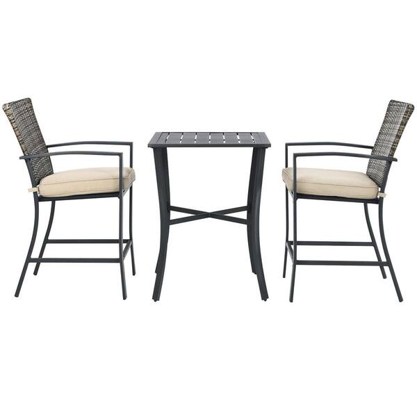 Costway Black Metal Outdoor Patio Bar Furniture Set Slat Table 2 Beige