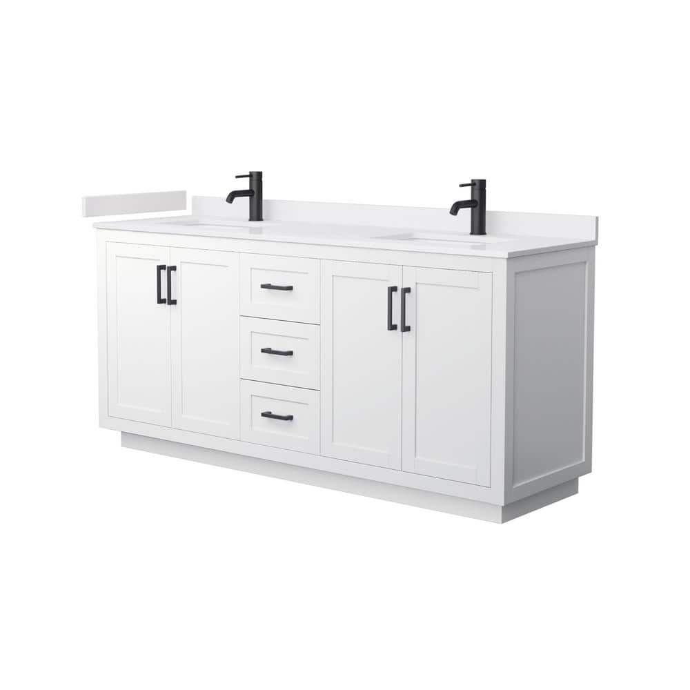 Miranda 72'' White Double Freestanding Bathroom Vanity with Cultured Marble Top