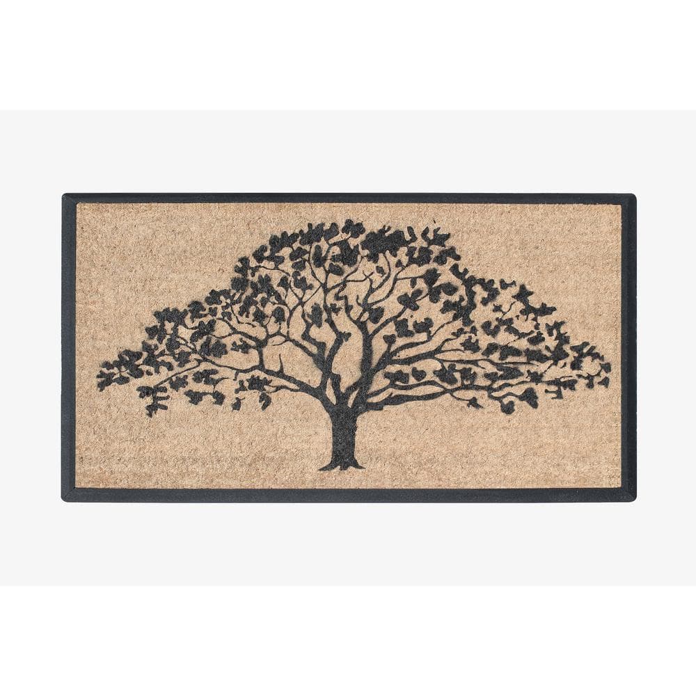 A1HC Flocked Hand-Crafted Life of Tree Black/Beige 30 in. x 48 in