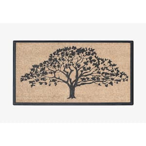 A1HC Flocked Hand-Crafted Life of Tree Black/Beige 30 in. x 48 in. Rubber Coir Double Doormat