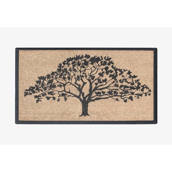 A1 Home Collections A1HC Flocked Hand-Crafted Life of Tree Black/Beige 30 in. x 48 in. Rubber Coir Double Doormat
