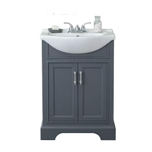 24 in. W x 17 in. D x 34 in. H Bath Vanity in Gray with Ceramic Vanity Top in White with White Basin