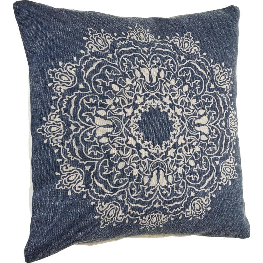 Navy and Cream Square Medallion Throw Pillow