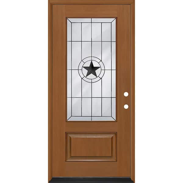 Regency 36 in. x 80 in. 3/4L Alamo Glass LHIS AutumnWheat Stain Fiberglass Prehung Front Door with 4-9/16 Jamb