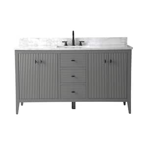 60 in. W x 22 in D x 38 in. H Single Sink Bath Vanity Cabinet in Linear Gray with White Engineered Marble Top