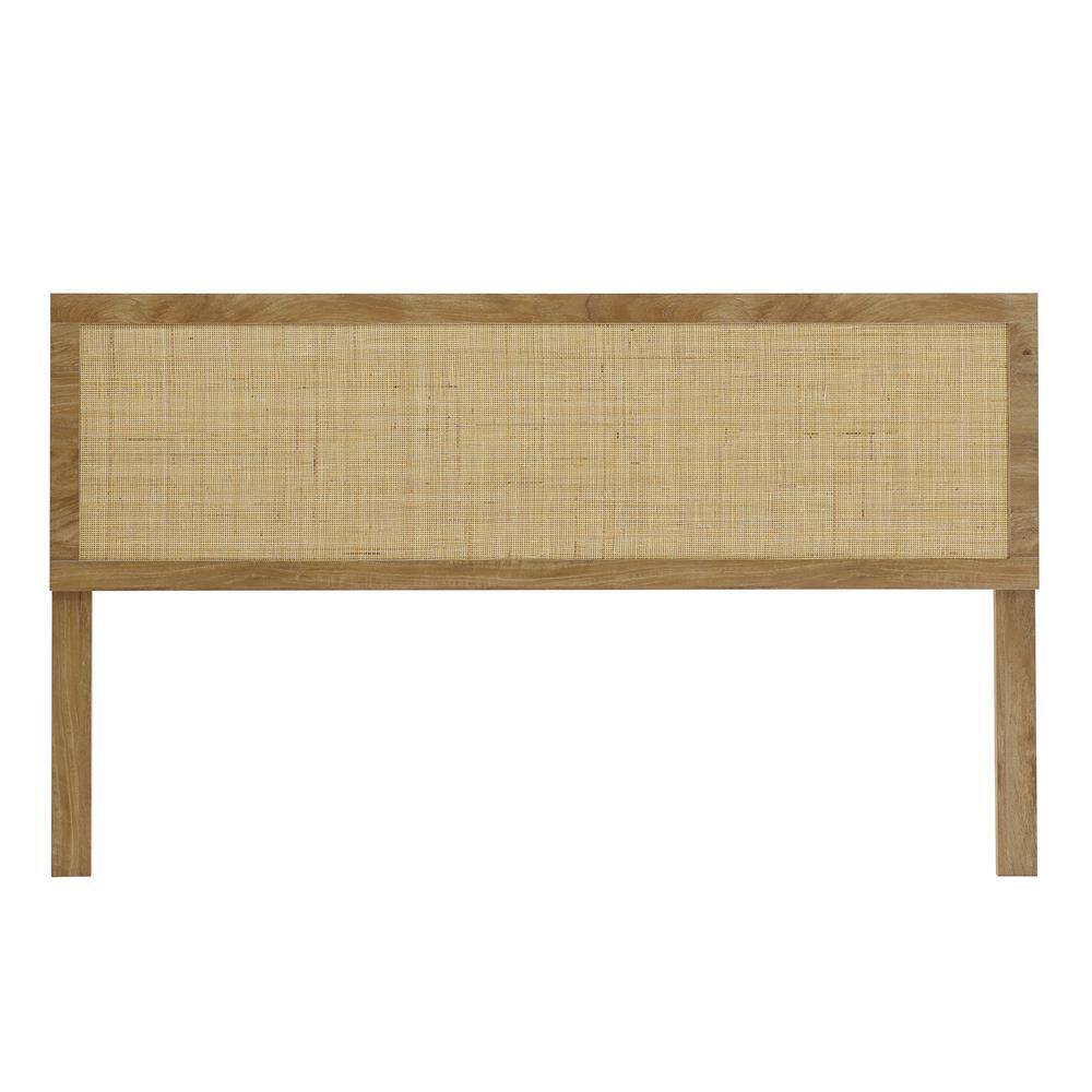 LuxenHöme Brown Oak Finish King Manufactured Wood Headboard with Rattan