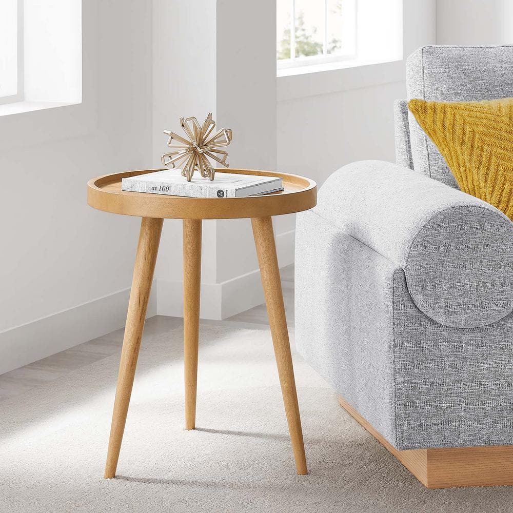 Round Wood Stool End Table MODWAY Chiro 18 W Natural Round Wood