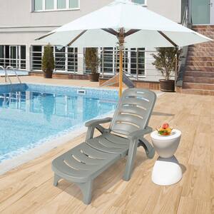 Ergonomic Folding Plastic Wicker Outdoor Lounge Chair 5-Position Adjustable Recliner Grey