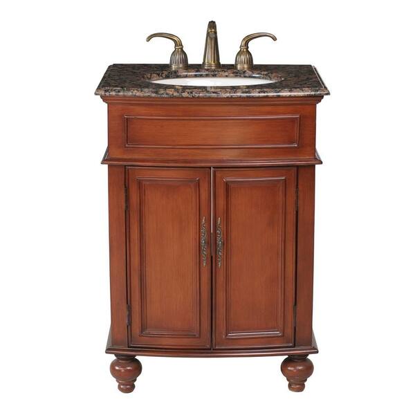 stufurhome Prince 26 in. Vanity in Dark Cherry with Granite Vanity Top in Baltic Brown with White Under-Mount Sink