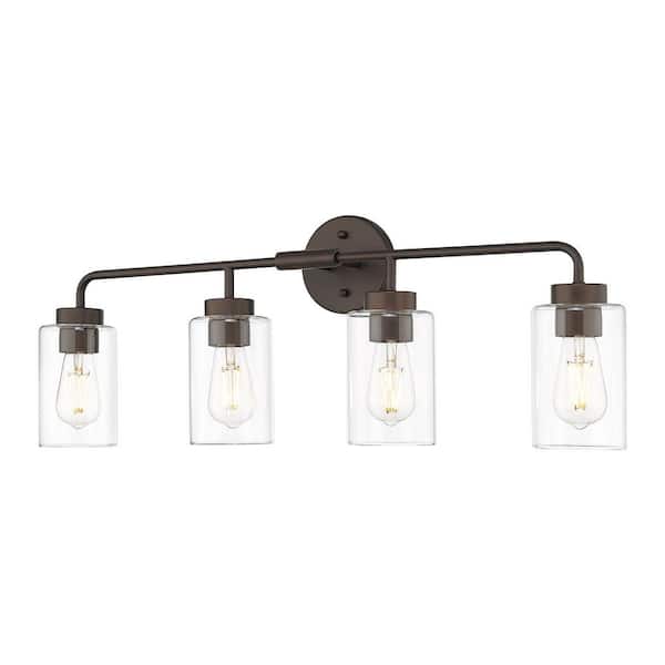 30 in. 4 Light Oil Rubbed Bronze Vanity Light with Clear Glass Shade
