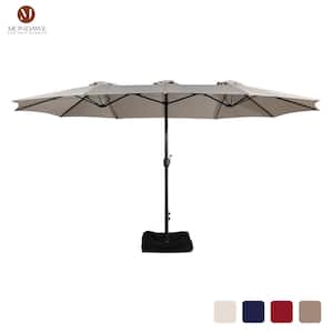 15 ft. Outdoor Market Patio Umbrella Double Sided Design Umbrella in Beige with Crannk & Base