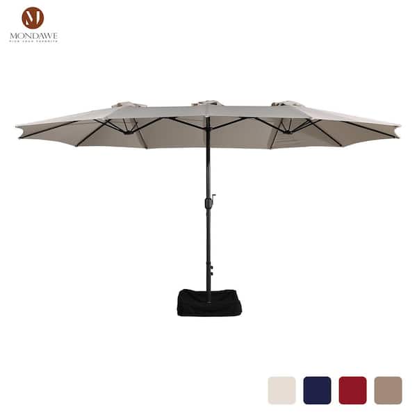 Mondawe 15 ft. Outdoor Market Patio Umbrella Double Sided Design Umbrella in Beige with Crannk & Base
