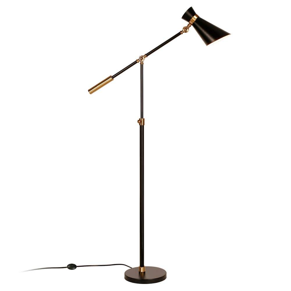 Adjustable Black and Brass Industrial Floor Lamp