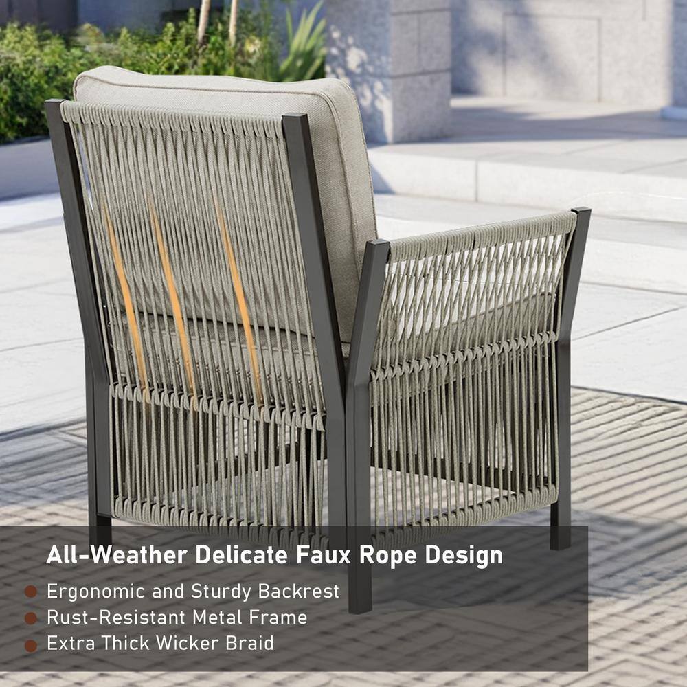 Beige 5-Piece Outdoor Wicker Patio Conversation Set with Cushions