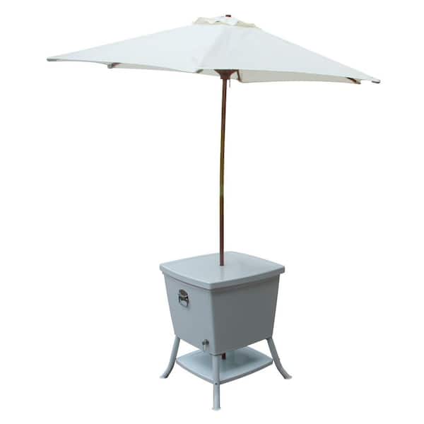Leisure Season 24 in. Square Steel Cooler Patio Table with Umbrella