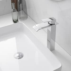 Single Hole Single Handle Bathroom Vessel Sink Faucet With Pop Up Drain Without Overflow in Polished Chrome