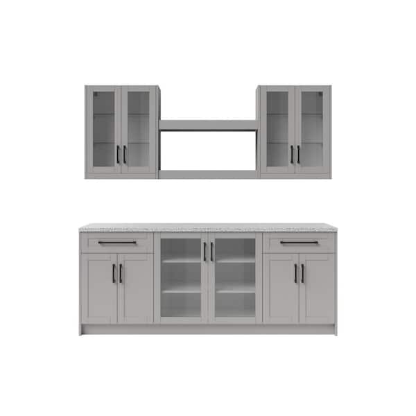 NewAge Products 8-Piece Gray Home Bar Cabinet Set with Contemporary Matte Black Handles