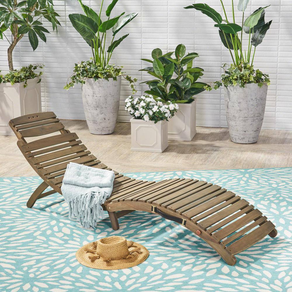 72.5 in. Gray Wood Foldable Chaise Lounge, Outdoor Chaise Lounge for poolsi