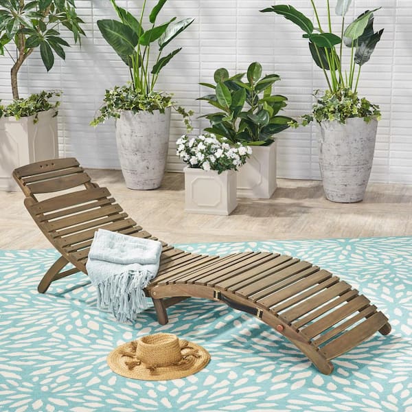 Unbranded 72.5 in. Gray Wood Foldable Chaise Lounge, Outdoor Chaise Lounge for poolside, lawn, yard and indoor