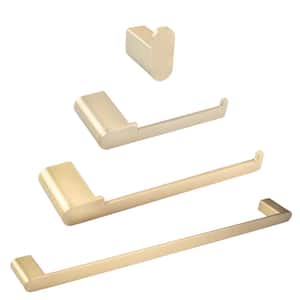 Weathers Bathroom Set with Towel Bar, Towel Robe Hook, Toilet Roll Paper Holder and Hand Tower Holder in Brushed Gold