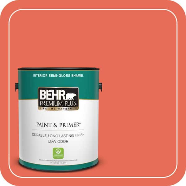 BEHR PREMIUM PLUS 1 gal. #190B-6 Wet Coral Semi-Gloss Enamel Low Odor Interior Paint & Primer