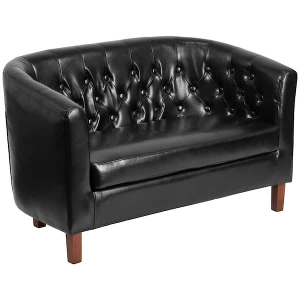 Flash Furniture Hercules 50 in. Black Faux Leather 2-Seat Loveseat with Flared Arms