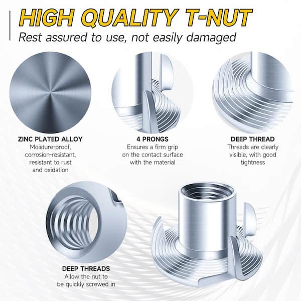 MYWISH 100-Piece 1/4-20 T Nuts Kit with Matching Stainless