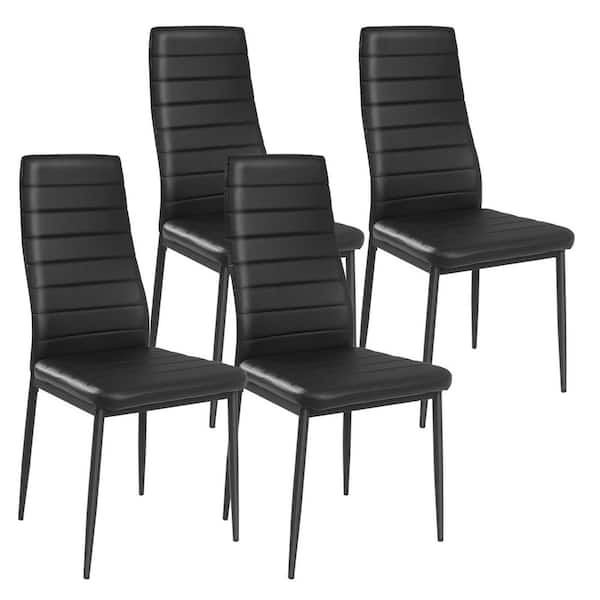 Costway Black Modern Leather Dinning Chairs Metal Side Chair for Dinning Room Kitchen(Set of 4)