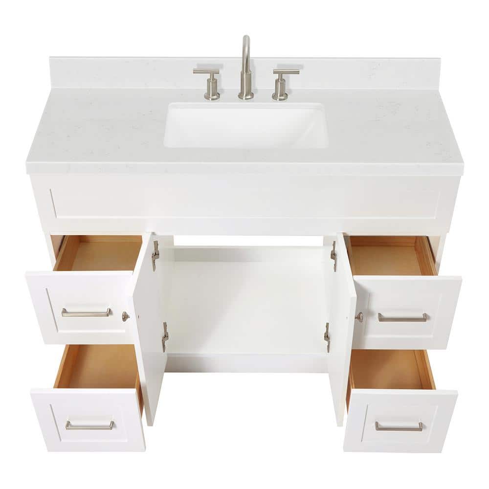 Hamlet 48" White Freestanding Single Basin Vanity with Quartz Top