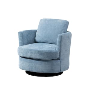 31.9 in. W Light Blue Chenille Swivel Accent Barrel Chair Round Accent Sofa Chair with Pillow