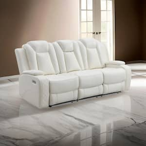 84.63 in. Flared Arm Fabric Rectangle Power Recliner Sofa in White