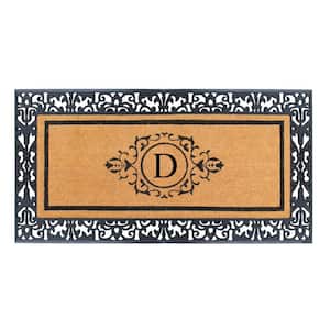 A1HC Floral Border Paisley Black 30 in. x 60 in. Rubber and Coir Monogrammed D Door Mat