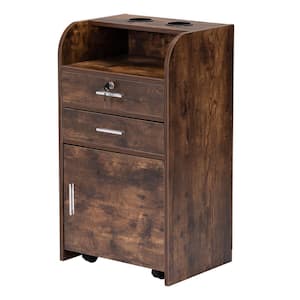 Rustic Brown 31.5 in. Salon Styling Station Storage Cabinet with Drawers, Cabinet and Hair Dryer Holders