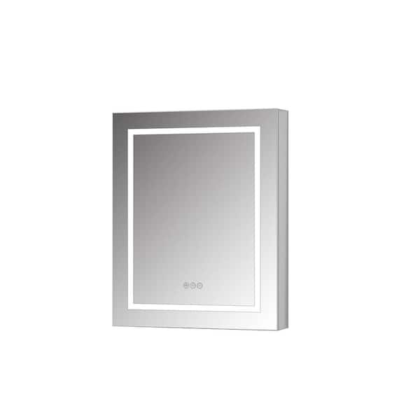 MCOCOD 24 in. W x 30 in. H Frameless Rectangular Silver Aluminum Surface Mount Medicine Cabinet with Mirror and Anti-Fog Film
