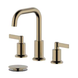 8 in. Widespread Double Handle Bathroom Faucet with Pop-Up Drain with Overflow in Gold
