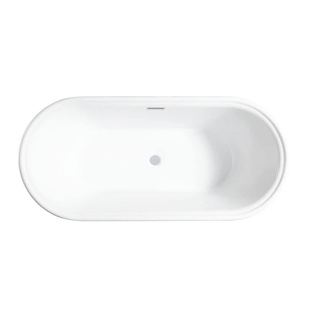 59" Pure White Freestanding Acrylic Soaking Bathtub