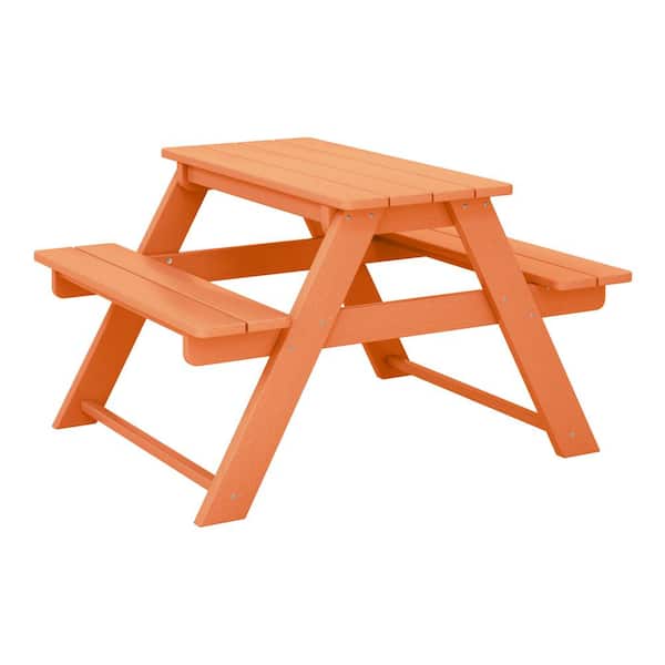 Children's Laguna Outdoor Patio All Weather Plastic 29.75 in. Rectangle Kids Picnic Play Table with Benches in Orange