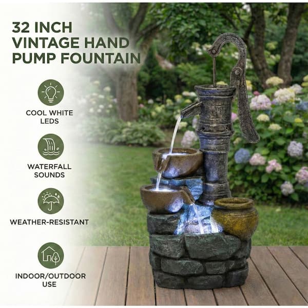 32.3 in. H Cascade Outdoor Fountain with Vintage Pump Ideal for