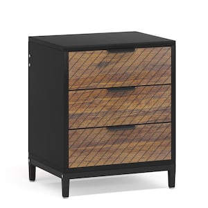 Fenley Black&Brown 3 Drawers 19.7 in. Wood Grain Nightstands Bedside Table, Sofa End Table Night Stand with Storage