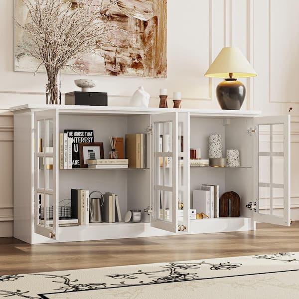 FUFU&GAGA White 63.4 in. W Accent Storage Cabinets with 4-Glass