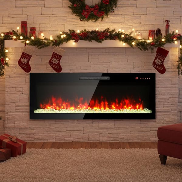 5000BTU 60 in. Recessed , Wall Mounted Electric Fireplace in Black with Overheating Protection, Temperature Adjustment
