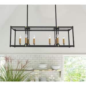 Ingrewood Modern 8-Light American Rectangular Metal Black Chandelier For Dinning Room, Kitchen Island, Living Room