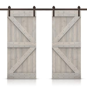K 76 in. x 84 in. Silver Gray Stained DIY Solid Pine Wood Interior Double Sliding Barn Door with Hardware Kit