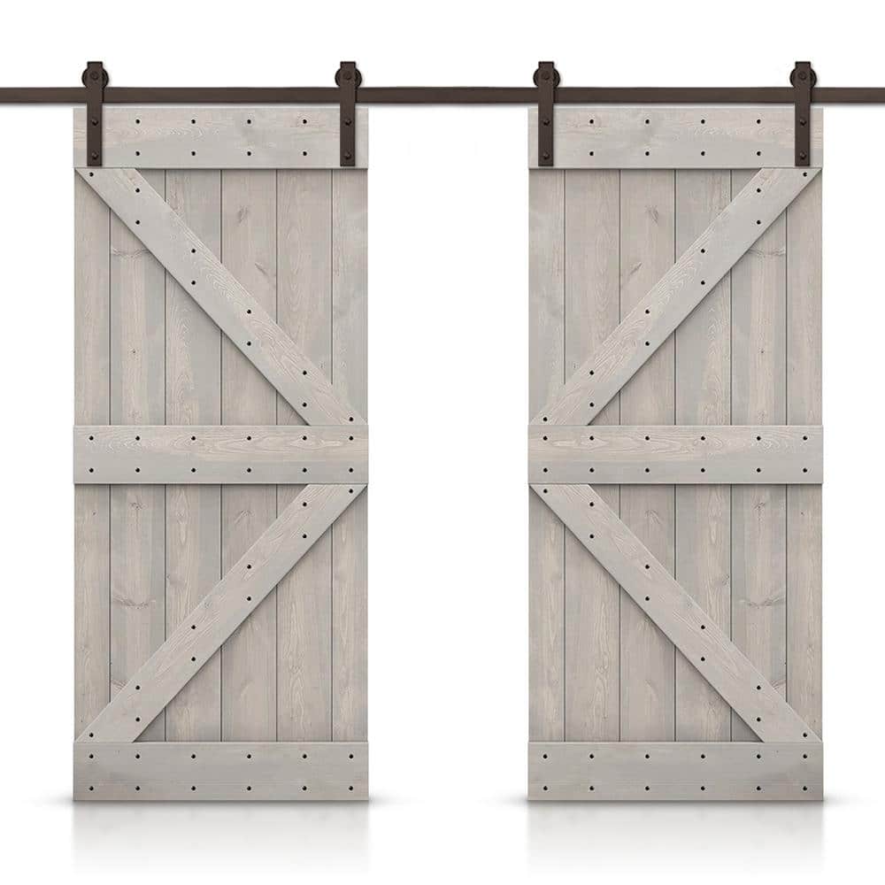 K 92 in. x 84 in. Silver Gray Stained DIY Solid Pine Wood Interior Double Sliding Barn Door with Hardware Kit price history on PriceWatchPro