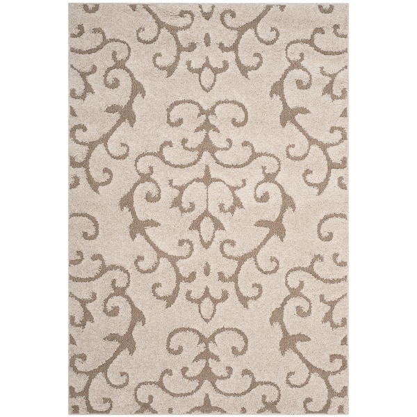 Florida Shag 10 ft. x 13 ft. Cream/Beige Geometric Floral Area Rug