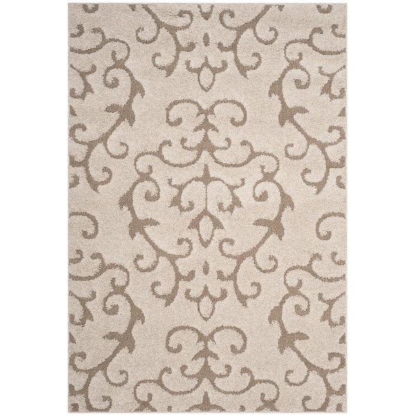 SAFAVIEH Florida Shag Cream/Beige 6 ft. x 9 ft. Geometric Floral Area Rug